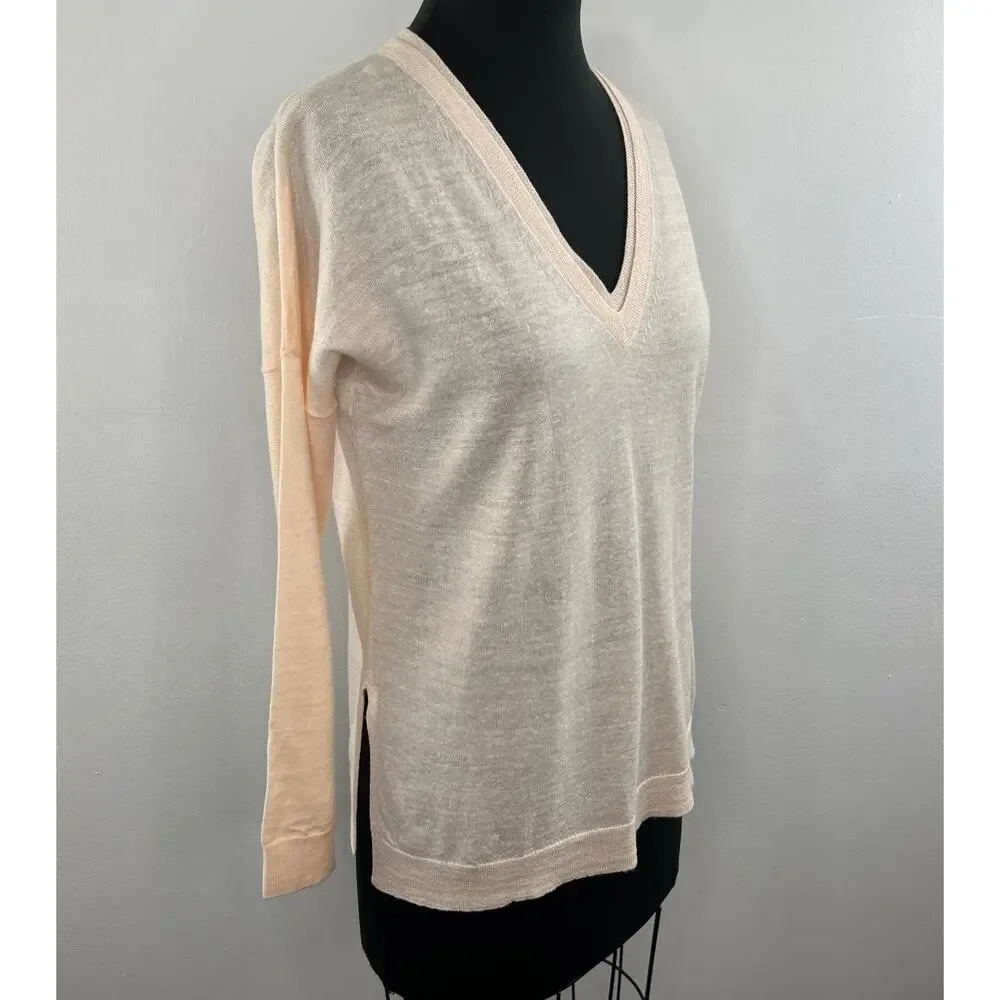 J. Crew Cream Long Sleeve V-Neck Merino Wool-Linen Blend Pullover Sweater Sz XS